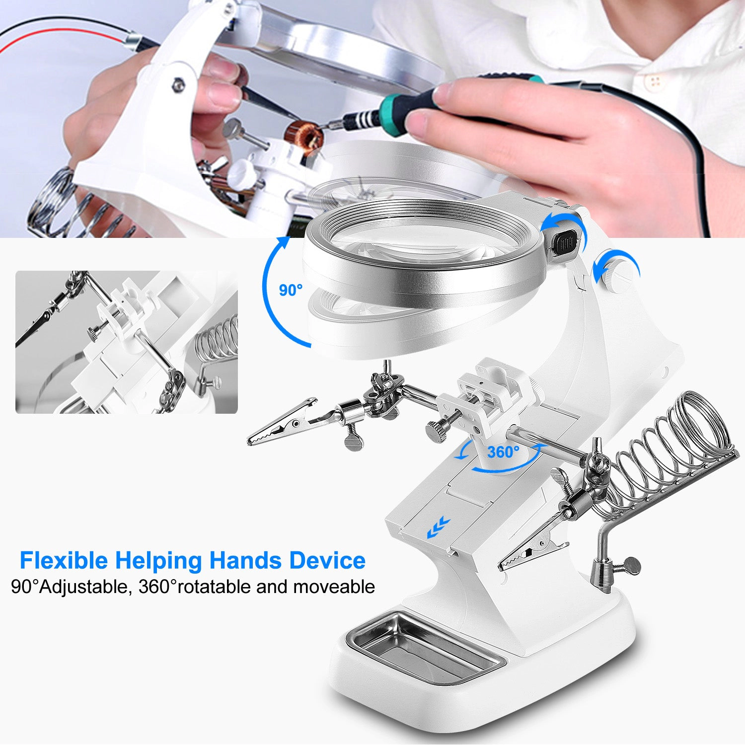 GBruno LED Magnifying Glass With Helping Hands Stand