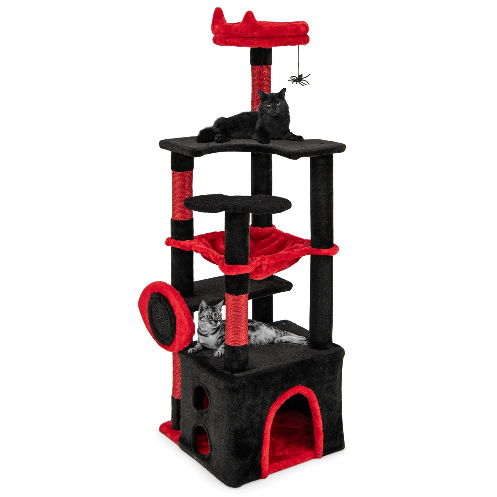 SUGIFT 52-in Gothic Cat Tree with Bat Platforms Devil Eye Scratching Board Sisal Posts and Hammock
