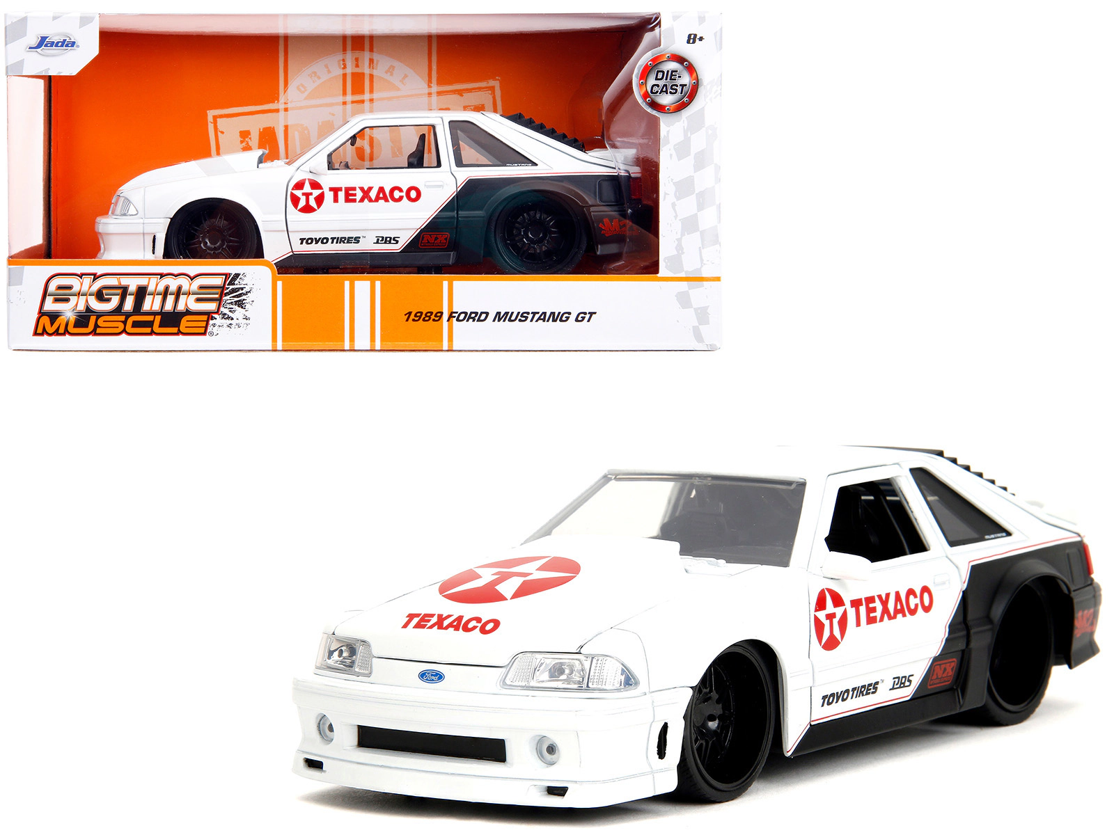 Jada 1989 Ford Mustang GT "Texaco" White and Matt Black with Graphics "Bigtime Muscle" Series 1/24 Diecast
