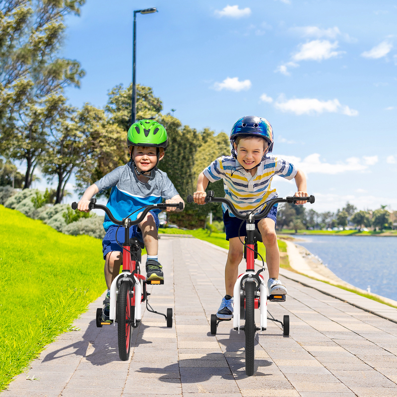 16-in Kids Bike Removable Training Wheels Ages 4-7 Carbon Steel Bicycle Hand Brake Coaster Brake Front Basket
