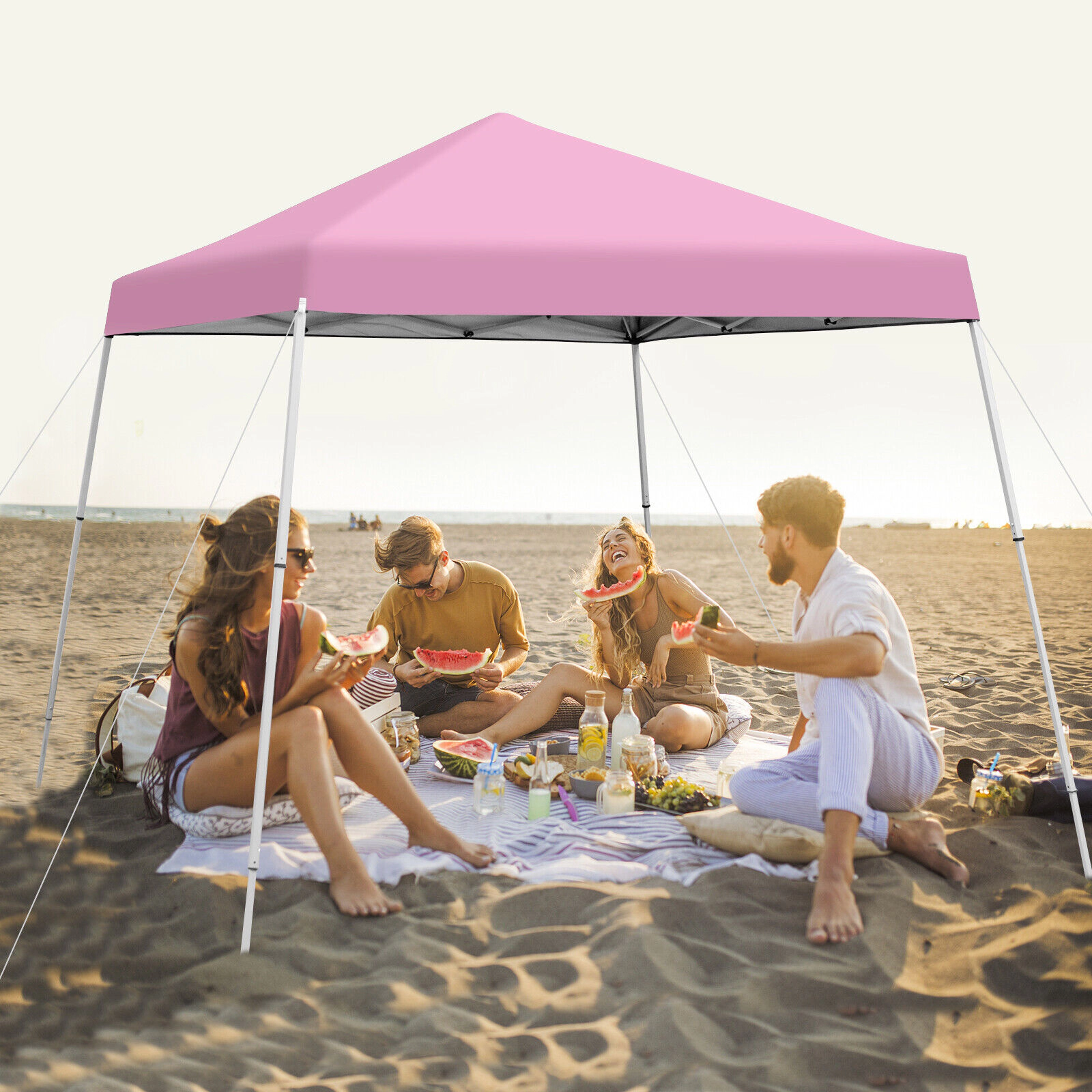 SUGIFT Pink 10-ft by 10-ft 3-Level UPF50+ Oxford Instant Pop Up Canopy with Slanted Legs and Carry Bag