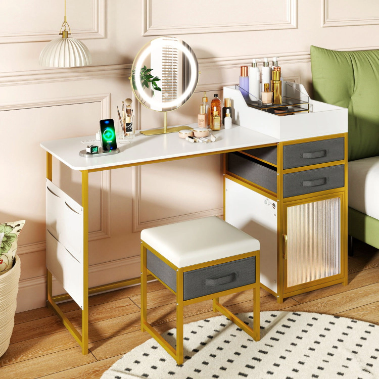 Hivvago Vanity Desk With Rotatable Lighted Mirror 55 Inch Makeup Vanity Table