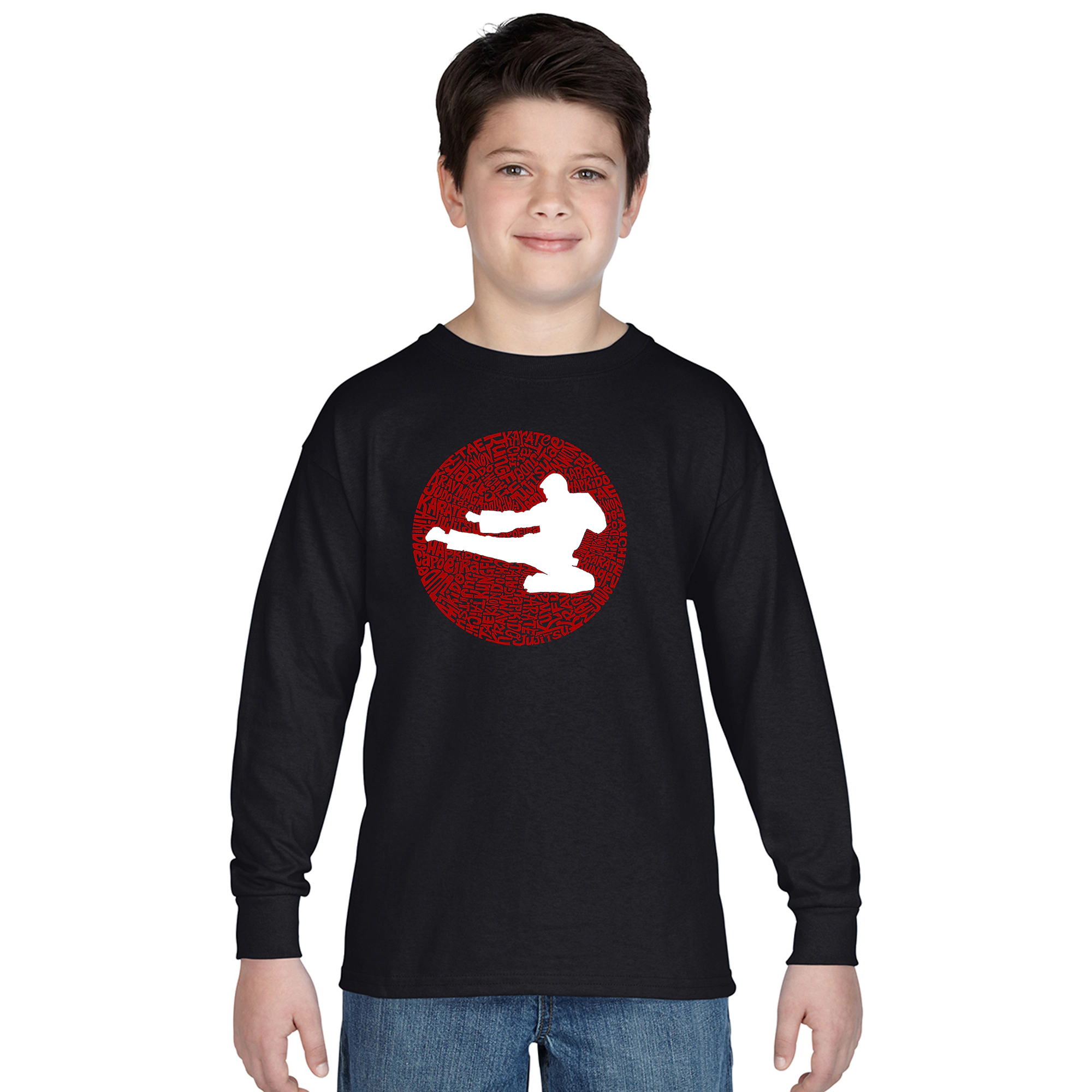 LA Pop Art Boys Long Sleeve T-Shirt - Types of Martial Arts