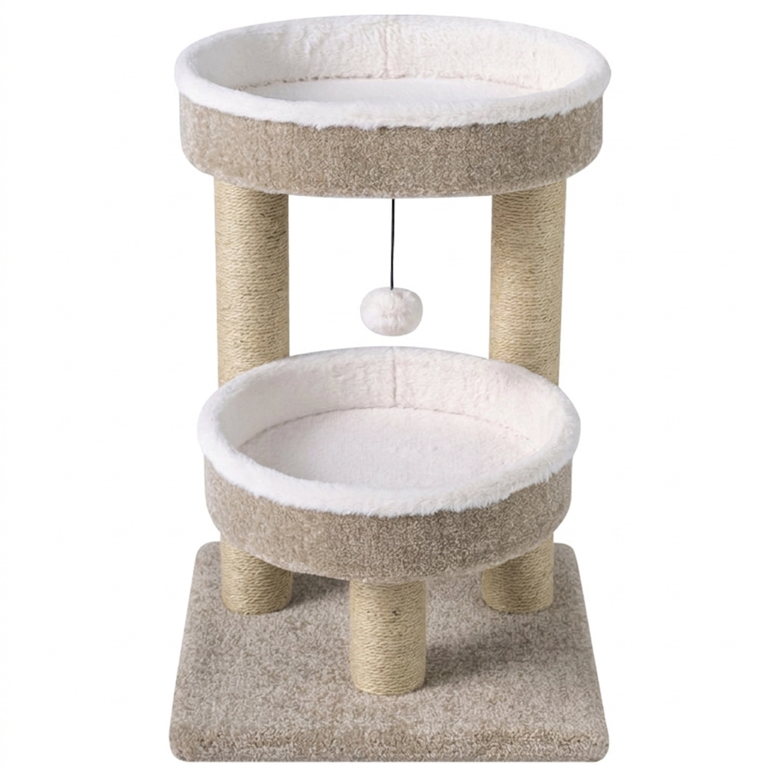 SUGIFT 24-in Cat Tree Tower with 2 Plush Perches Scratching Posts and Dangling Ball 33-lb Capacity White+Beige