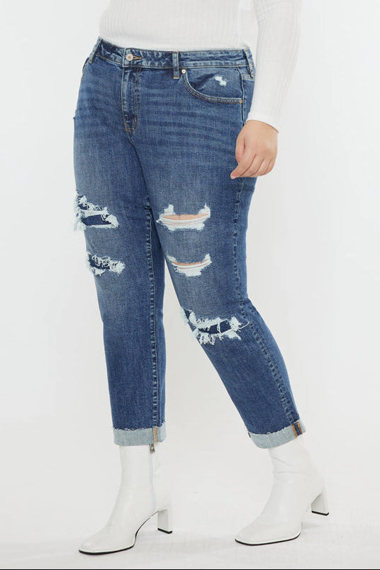 Kancan Women's Plus Mid Rise Slim Boyfriend Jeans Jayleen