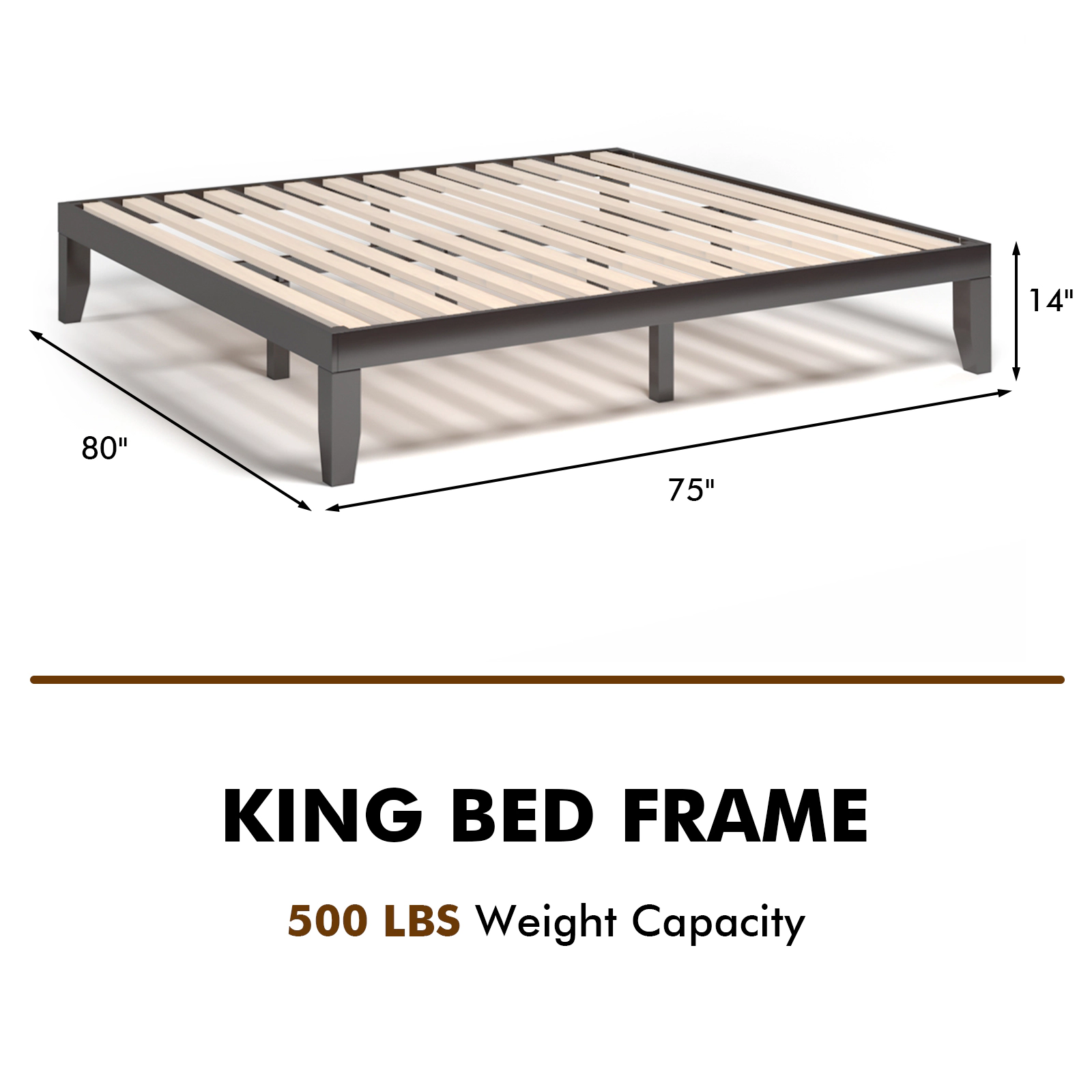 SUGIFT 14-Inch King Platform Bed Frame, Solid Rubberwood and Poplar, 14 Slats, No Box Spring