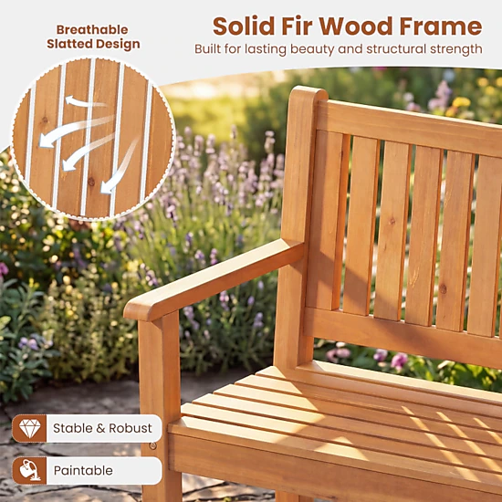 Hivvago 3-Seater Outdoor Wooden Bench Large Garden Bench With Backrest