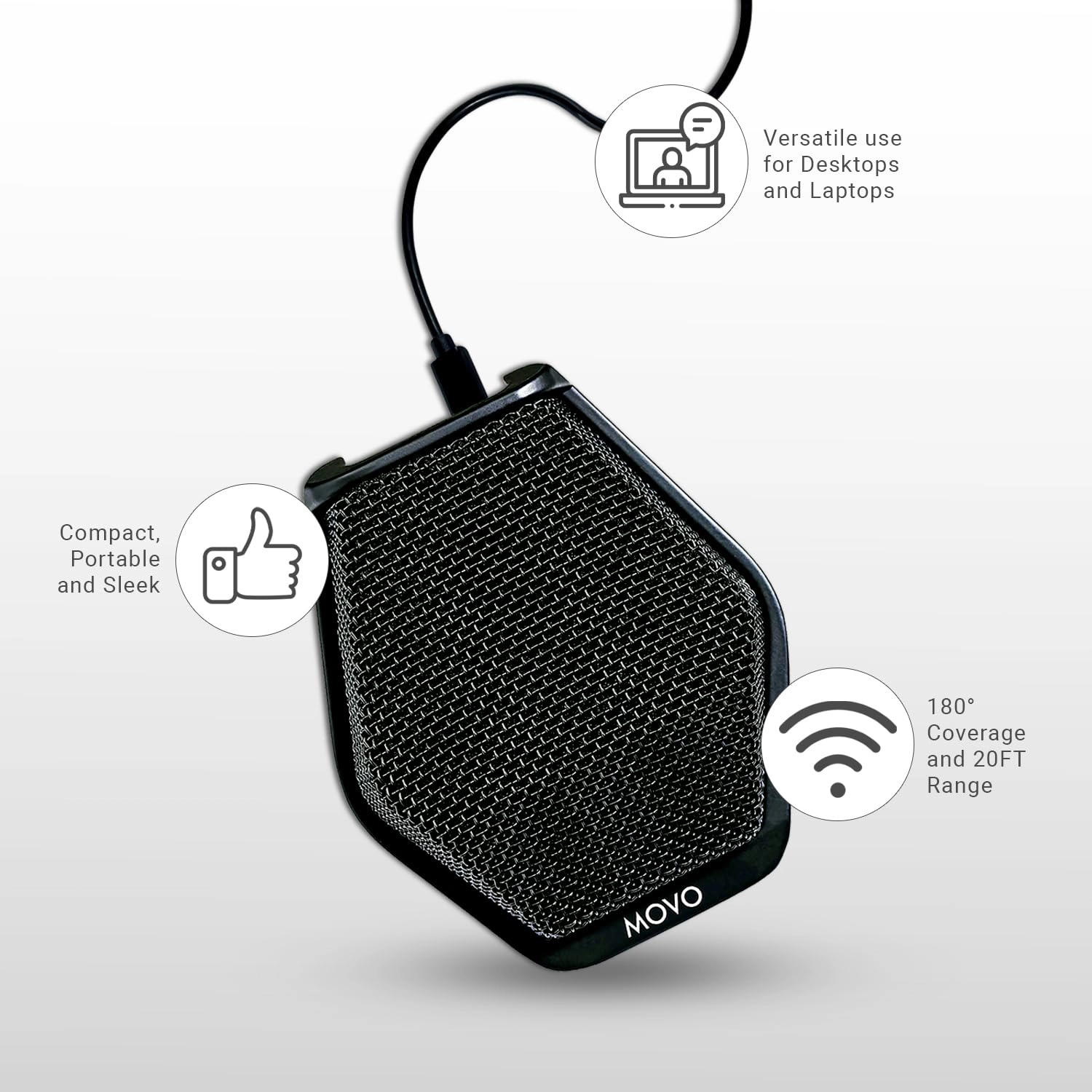 Movo MC1000 Conference USB Microphone for Computer Desktop and Laptop with 180 deg / 20' Long Pick up Range Compatible
