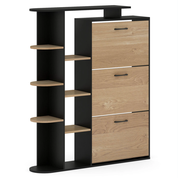 Hivvago Shoe Cabinet with Open Shelves Modern Organizer 3 Flip Drawers