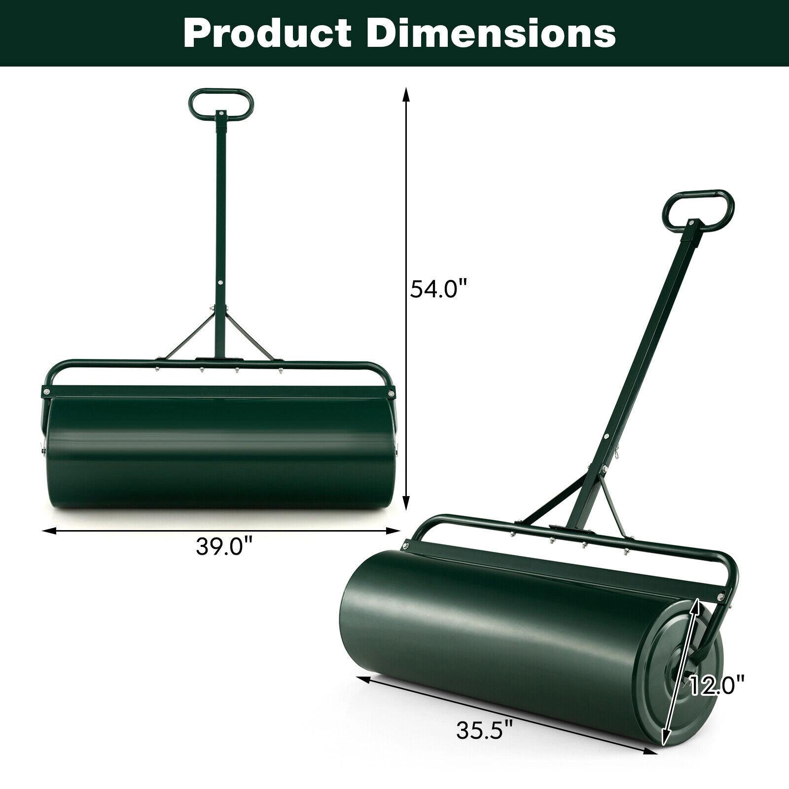 SUGIFT 17 Gallon Metal Lawn Roller Green with Detachable Gripping Handle