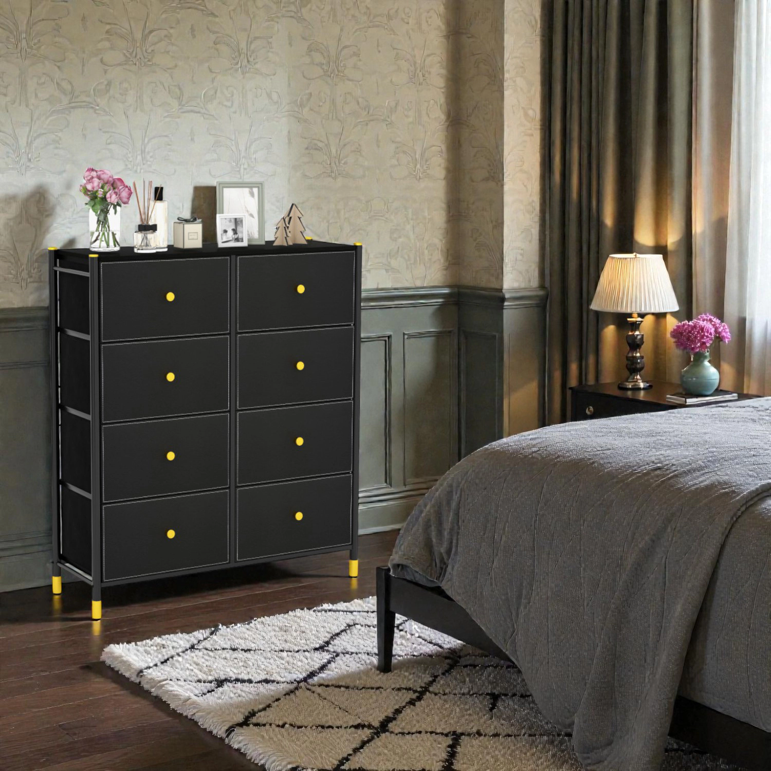 Hivvago Adjustable Drawer Storage Tower with Fabric Bins and Metal Framework - 8 Drawer