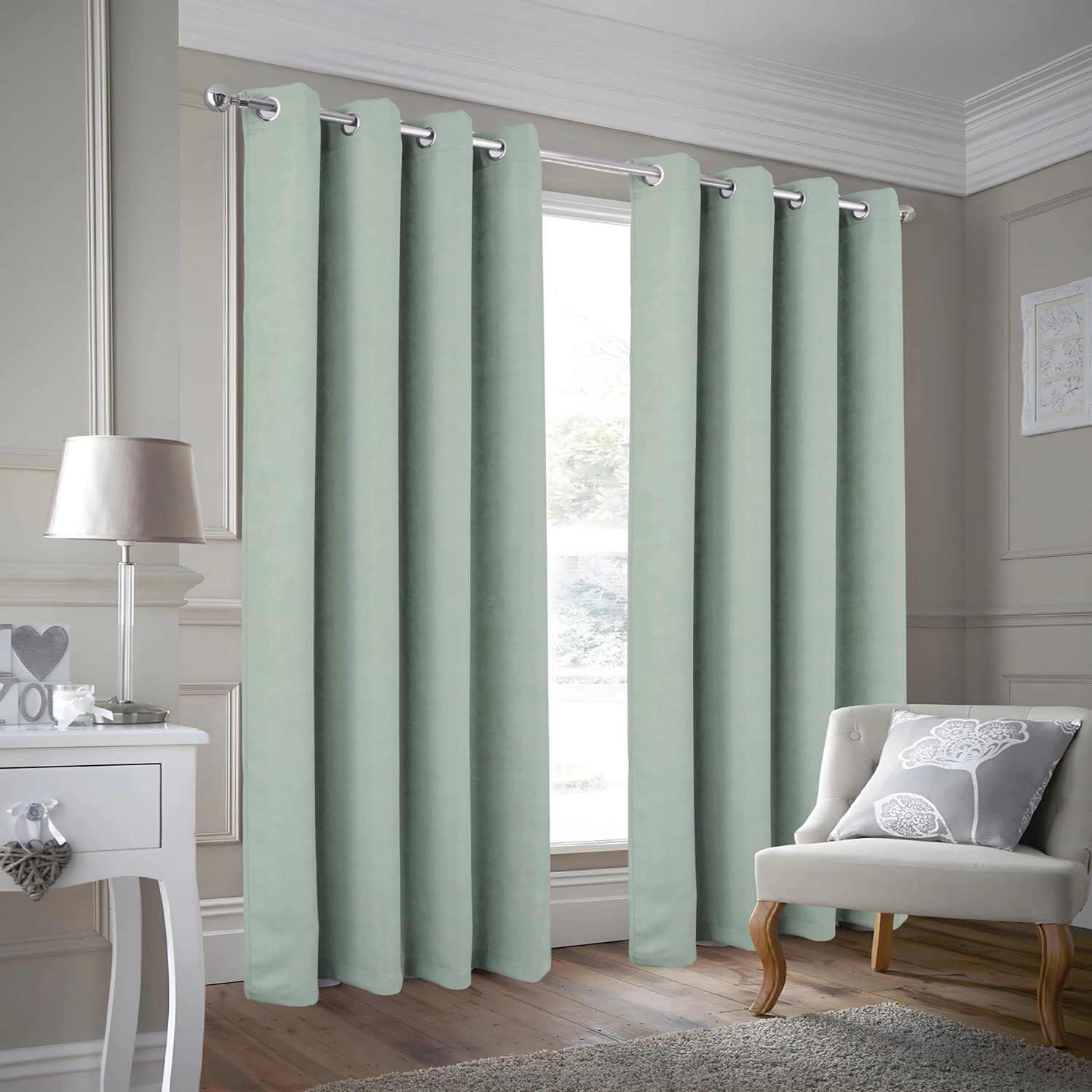 Olivia Gray 100% Polyester 190 GSM Justice Reversible Blackout Grommet Curtain Panel 54" x 84" Sage