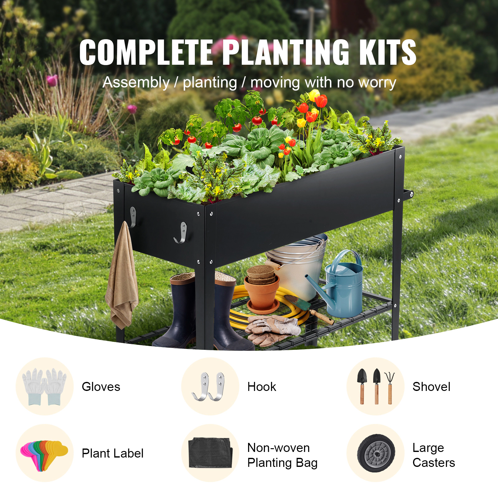 HONGGE Raised Garden Bed Wooden Planter Box Elevated Outdoor Planting Boxes with Legs for Growing