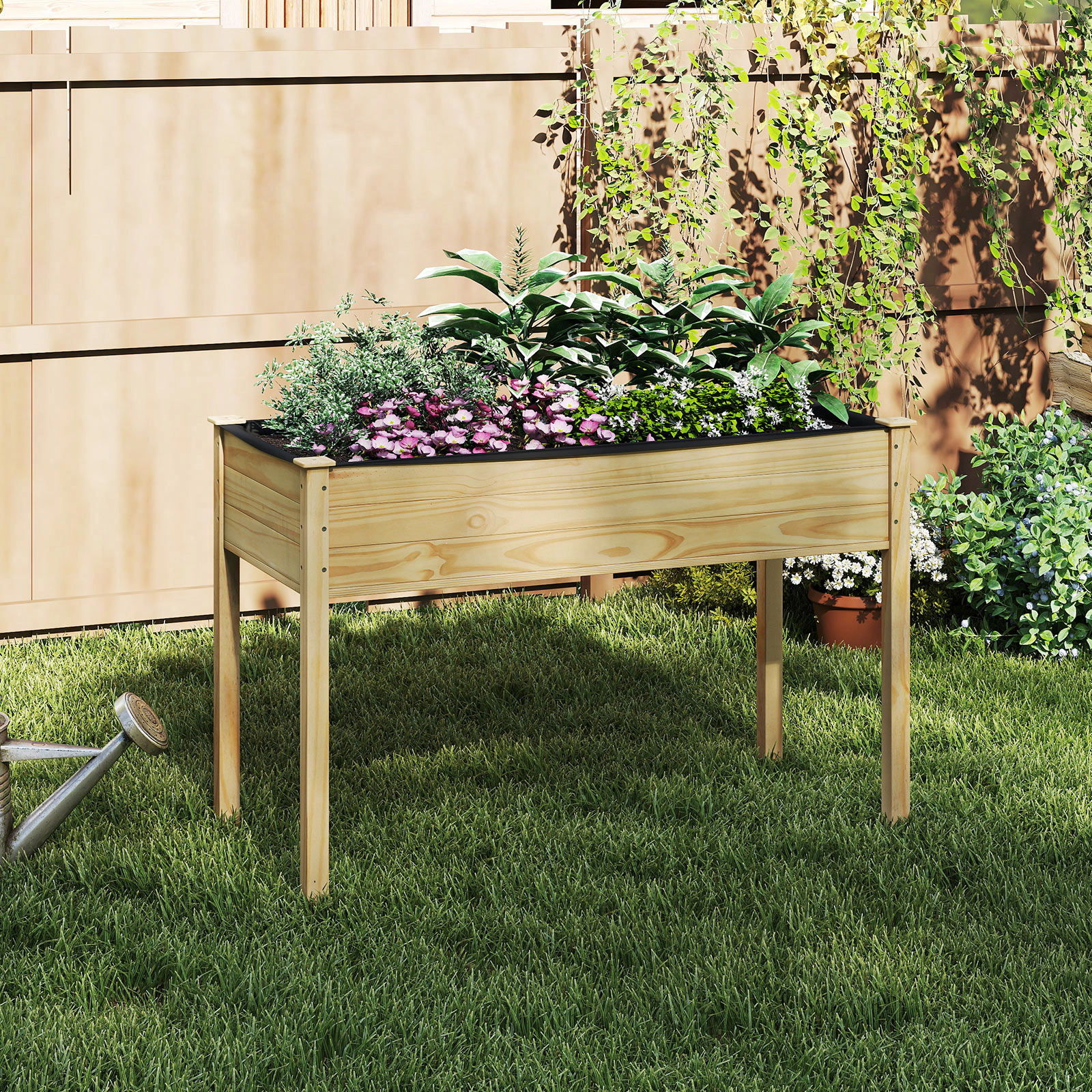LJG Wooden Raised Vegetable Garden Bed Elevated Grow Vegetable Planter