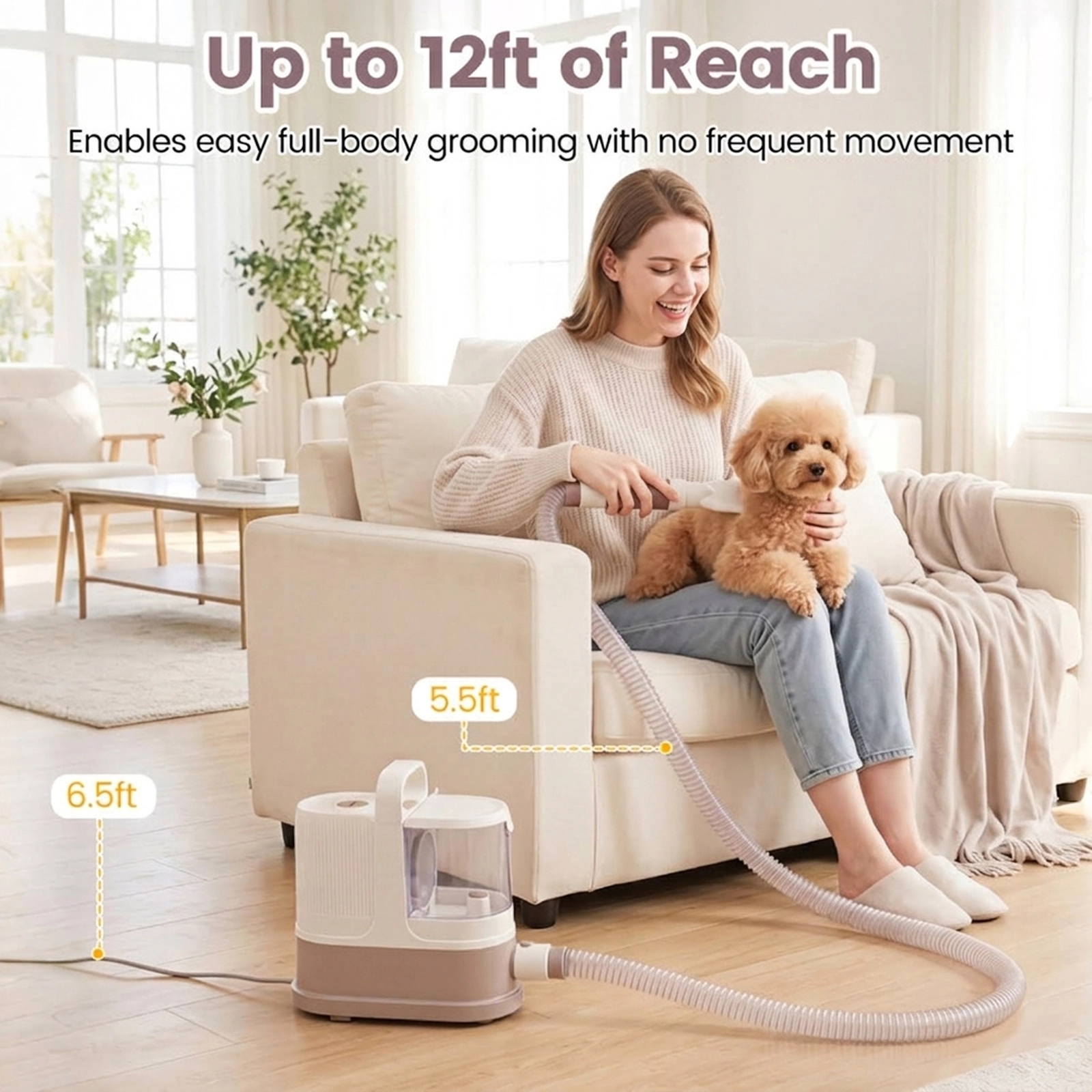 SUGIFT 9-in-1 Dog Grooming Vacuum Kit with 3 Suction Modes and Clippers 11-in Pet Vacuum for Dogs and Cats White
