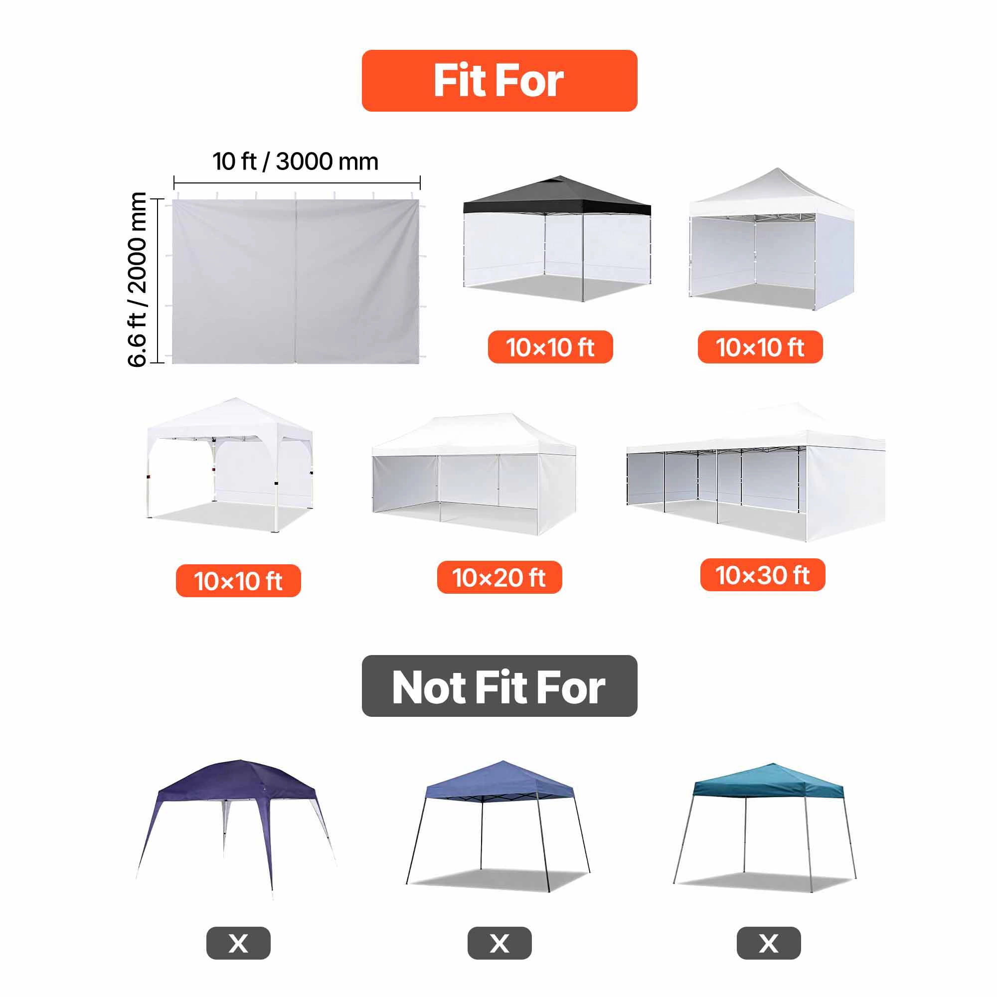 HONGGE 10x10 ft Canopy Sidewalls (Set of 4), Waterproof UV-Blocking Tent Side Walls for Pop Up Canopies, White