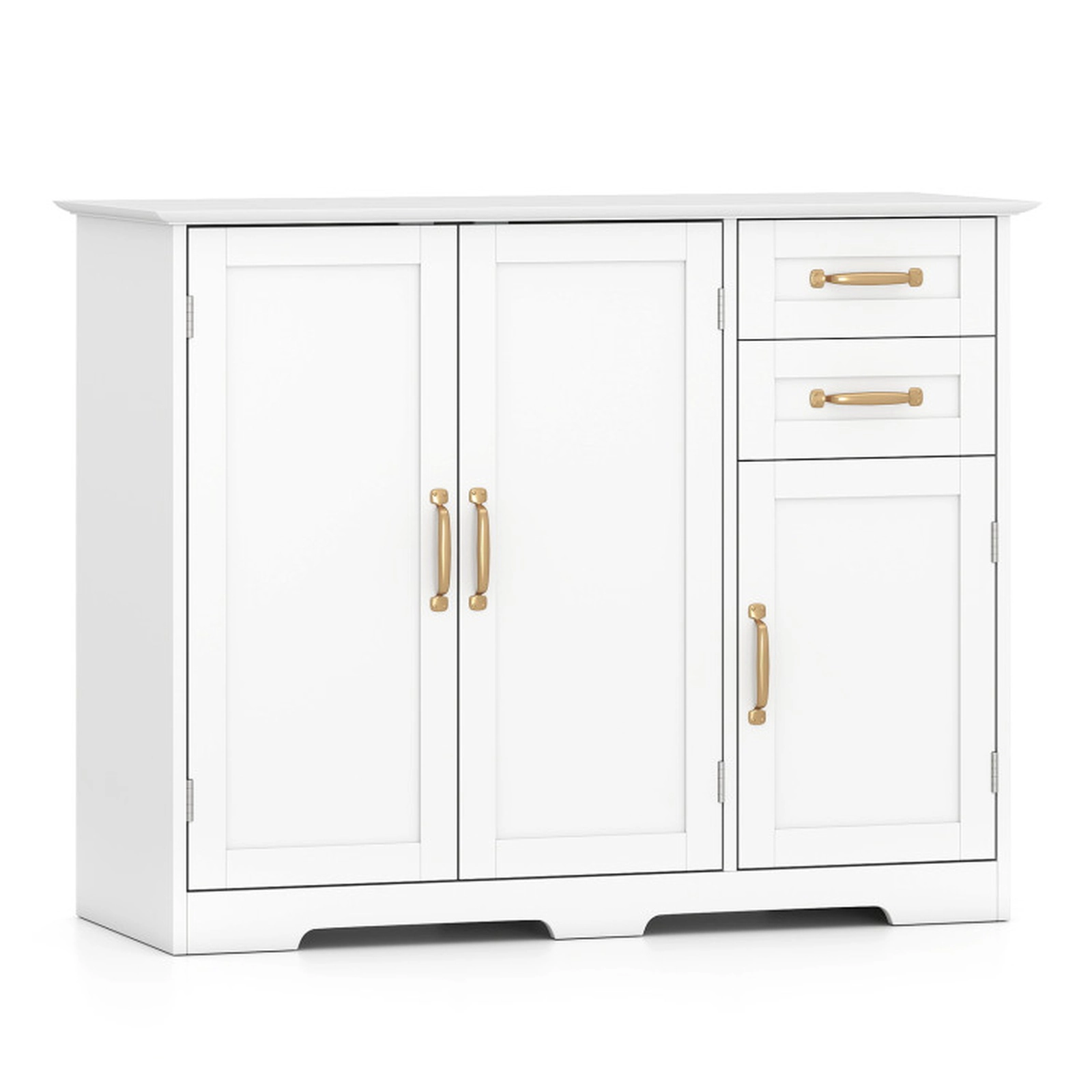 SUGIFT 2-Drawer Gold Handles Shaker Doors Kitchen Sideboard Cabinet 40-in x 16-in x 31-in 120-lb Capacity White
