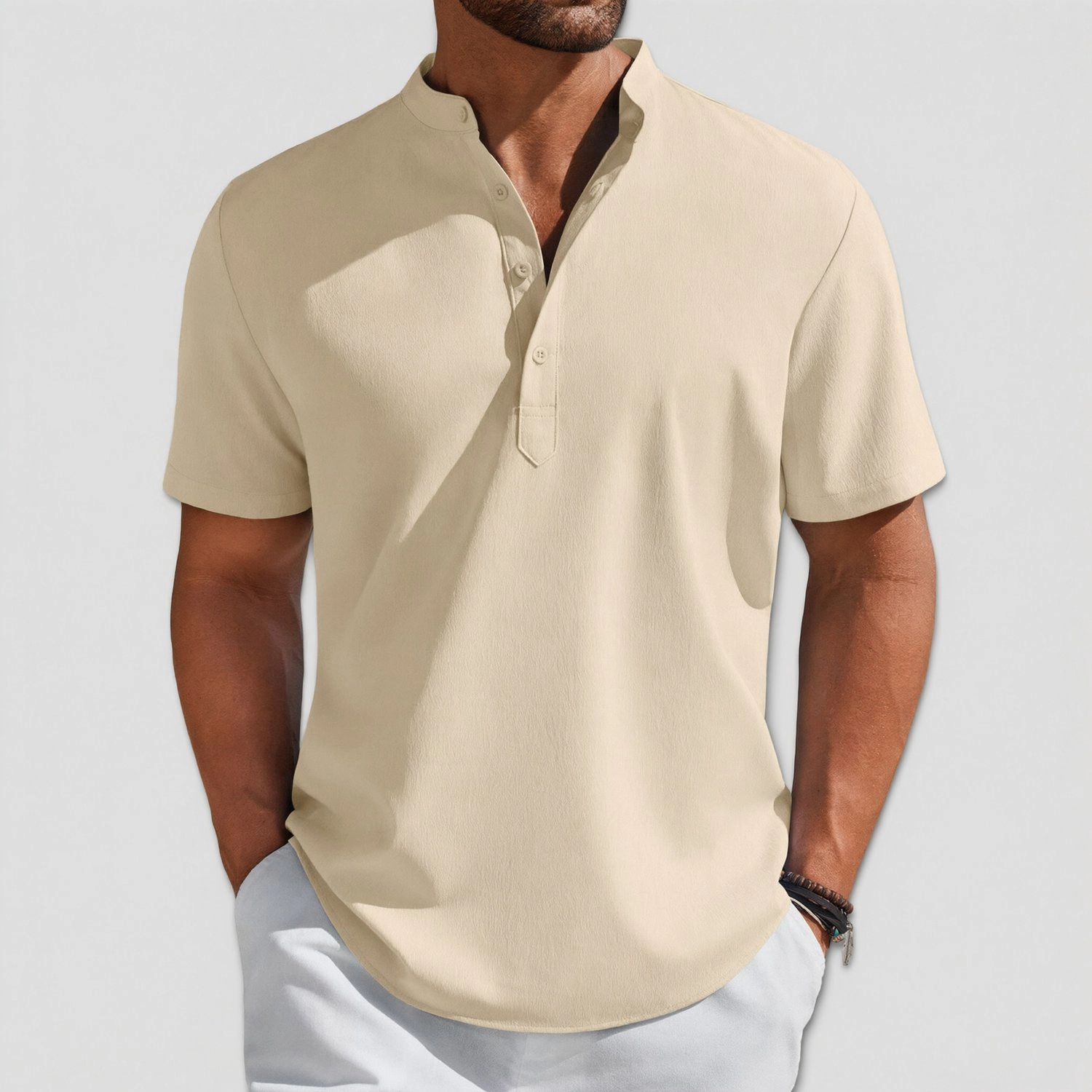 COOFANDY Mens Short Sleeve Henley Shirts  Band Collar V Neck Casual Tops
