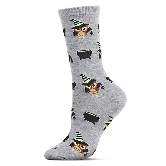MeMoi Women's Witchy Owl Festive Crew Socks