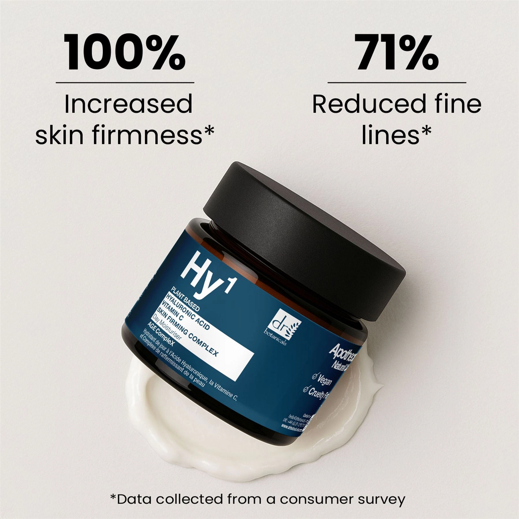 Dr Botanicals Hyaluronic Acid 1% & Vitamin C 1% Day Moisturiser 60ml - Hydrating, Brightening, Anti-Ageing