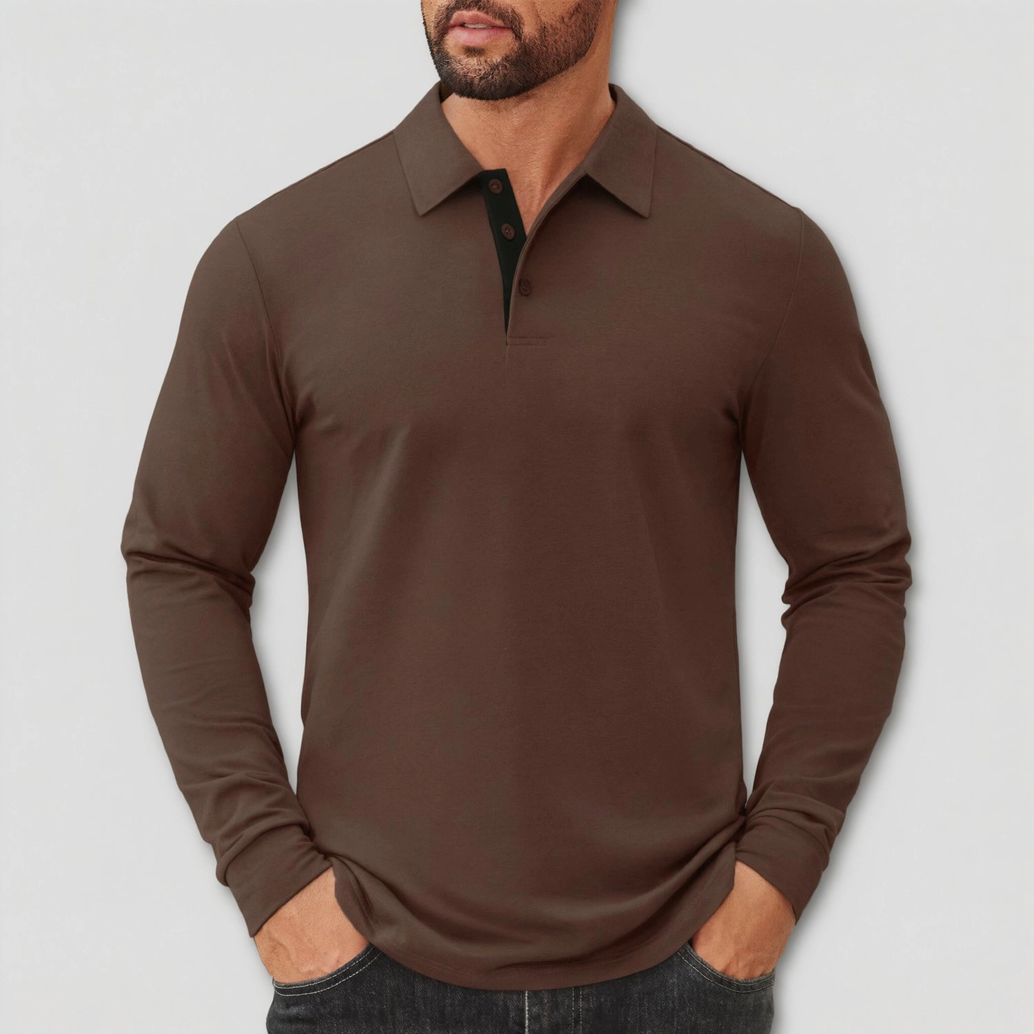 COOFANDY Mens Long Sleeve Polo Shirt Classic Collar Contrast Placket Casual Tops