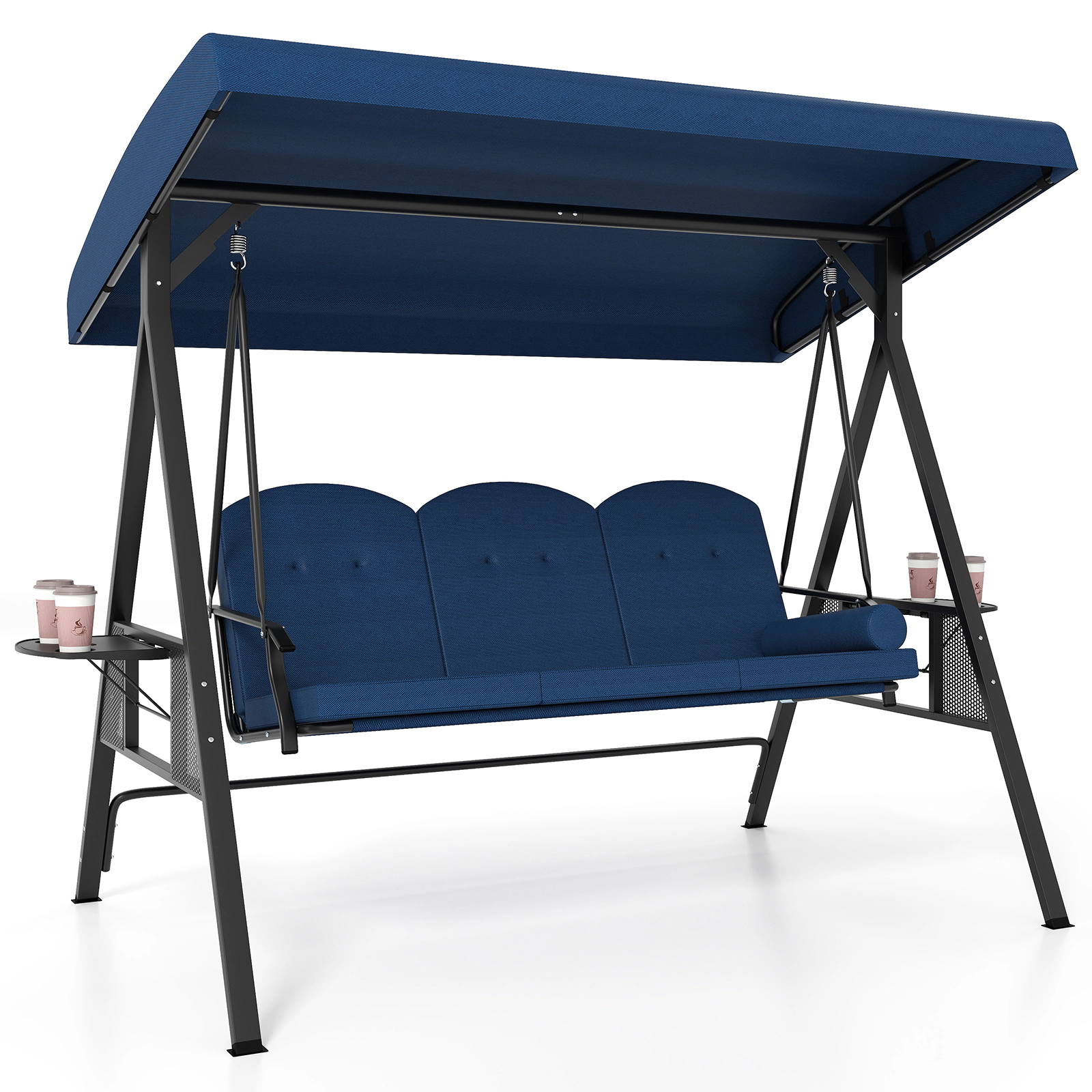 SUGIFT 3-Seat Patio Swing Chair Adjustable 60° Canopy 1000-lb Capacity with Thickened Cushions Pillow & Foldable 12.5