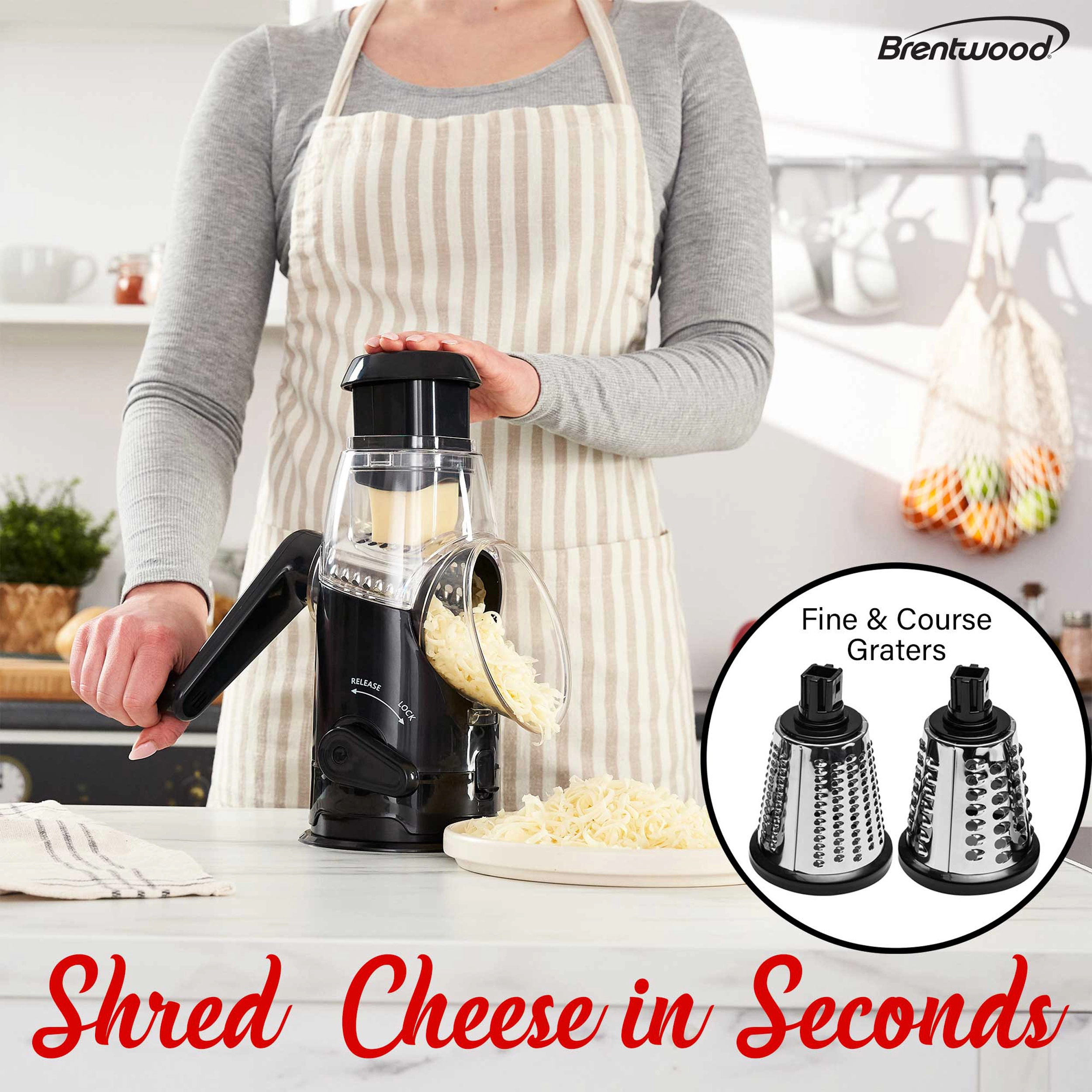 Brentwood Rotary Cheese Grater Slicer in Black with 3 Drum Blades
