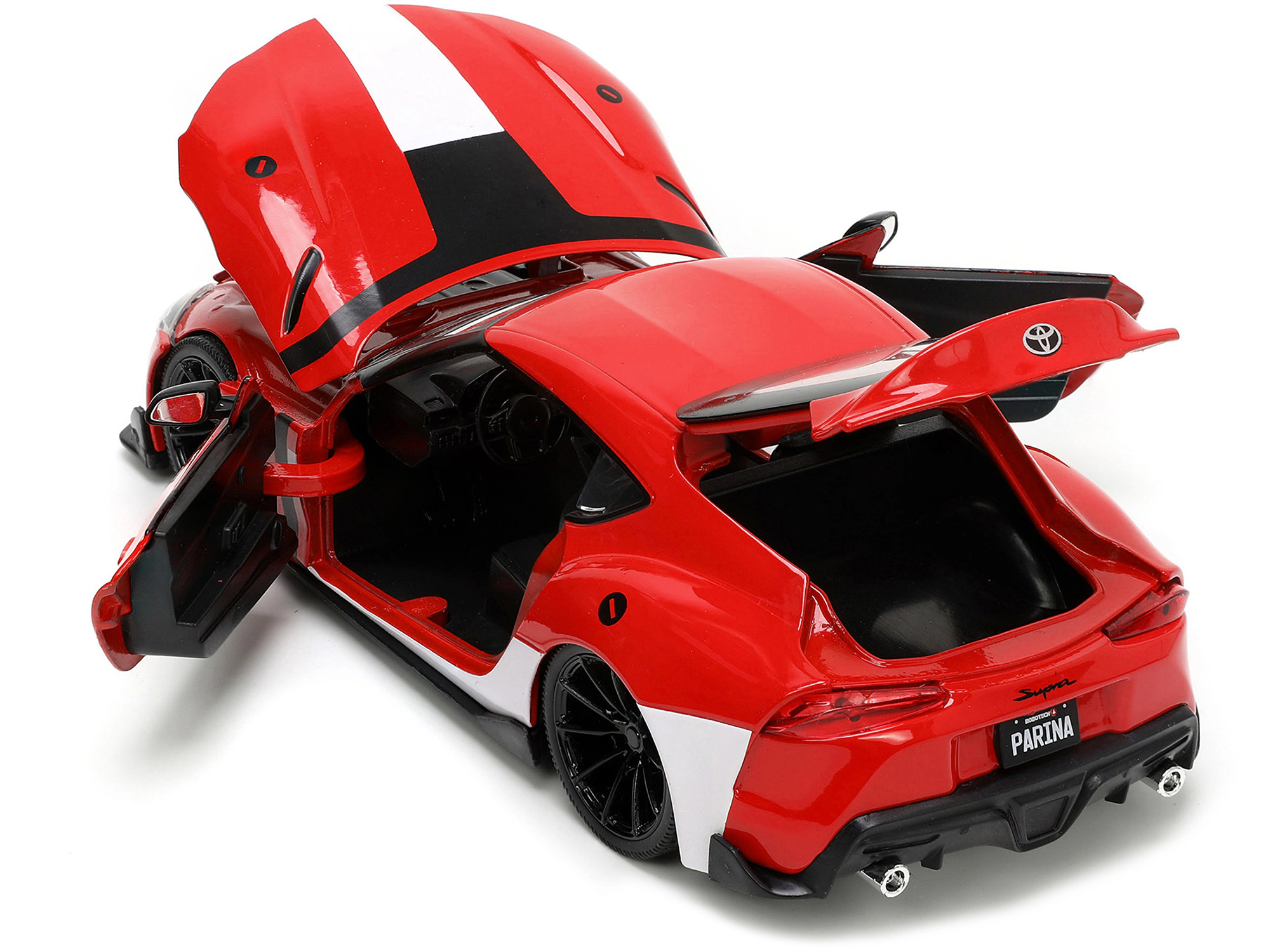 Jada 2020 Toyota Supra Red with Graphics and Miriya Sterling Diecast Figurine "Robotech" "Hollywood Rides"