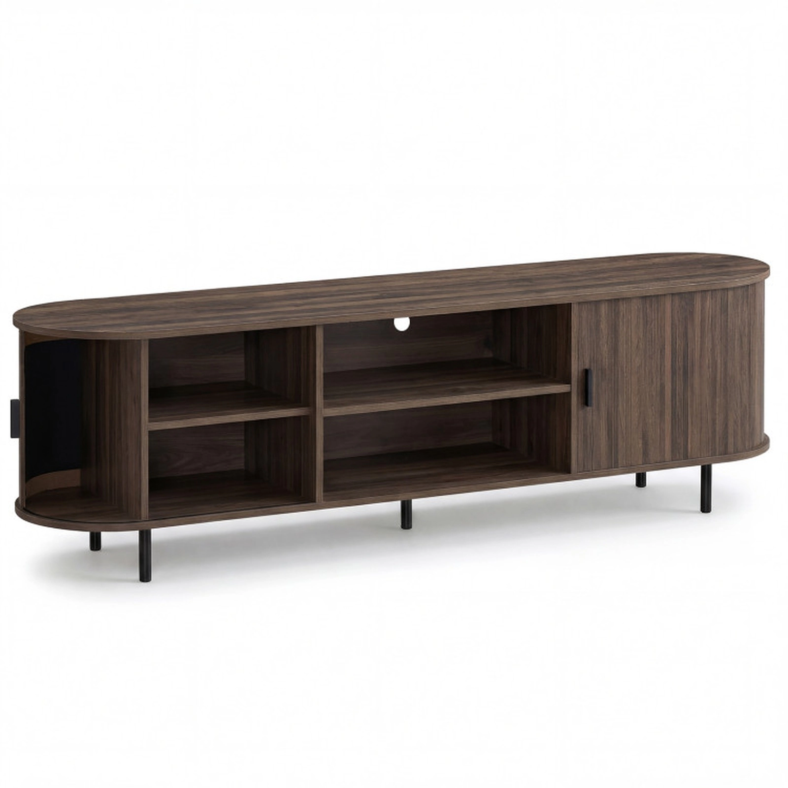 SUGIFT Fluted Sliding Doors Modern Media Console TV Stand 71-in x 16-in x 21.5-in 165-lb Capacity 80-in TV Walnut