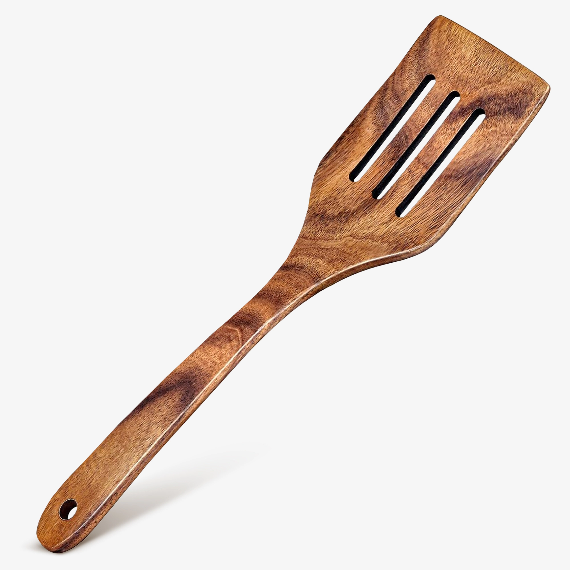Cheer Collection Teak Wood Slotted Turner Spatula for Nonstick Pans