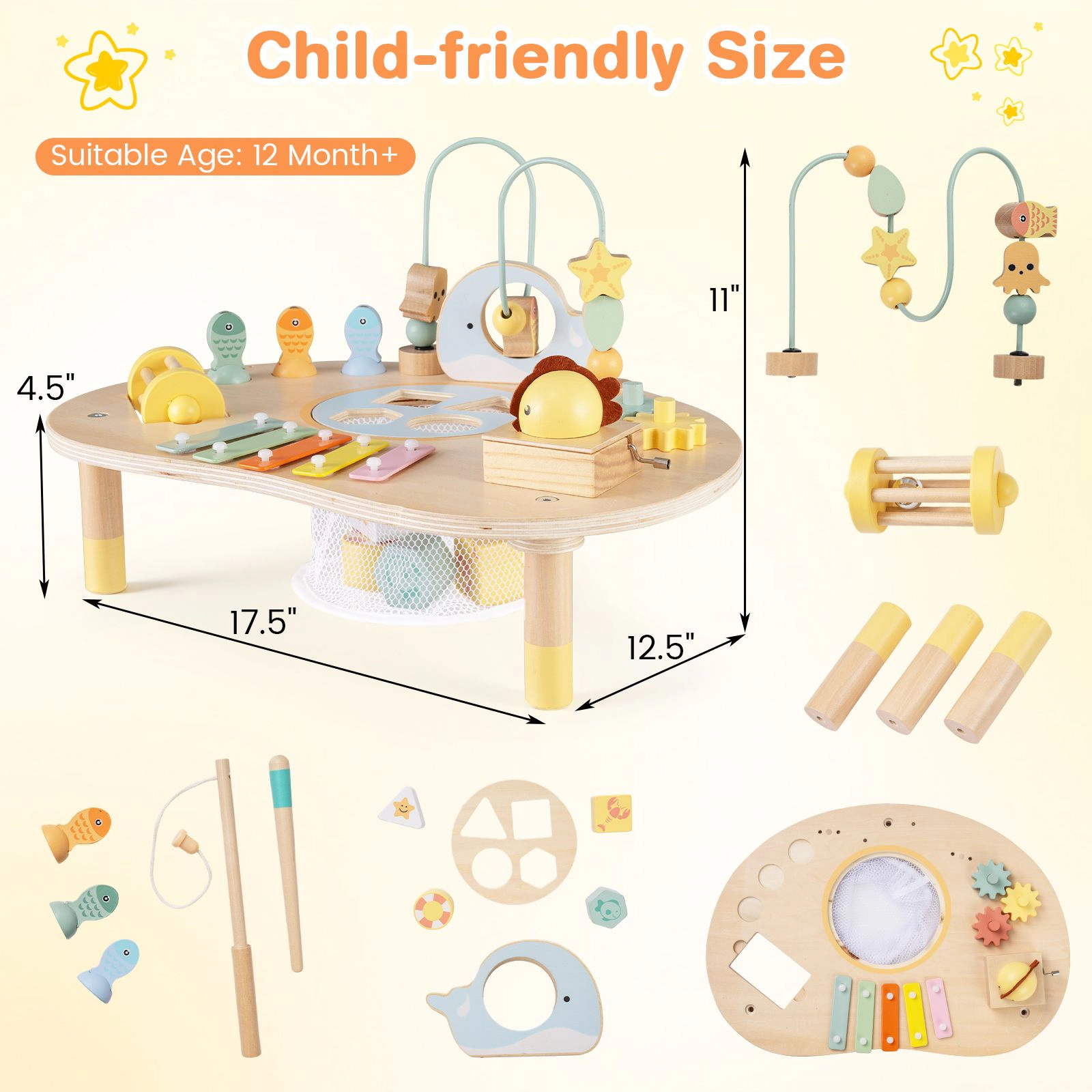 SlickBlue 7-in-1 Wooden kids Activity Table with Music and Learning Toys