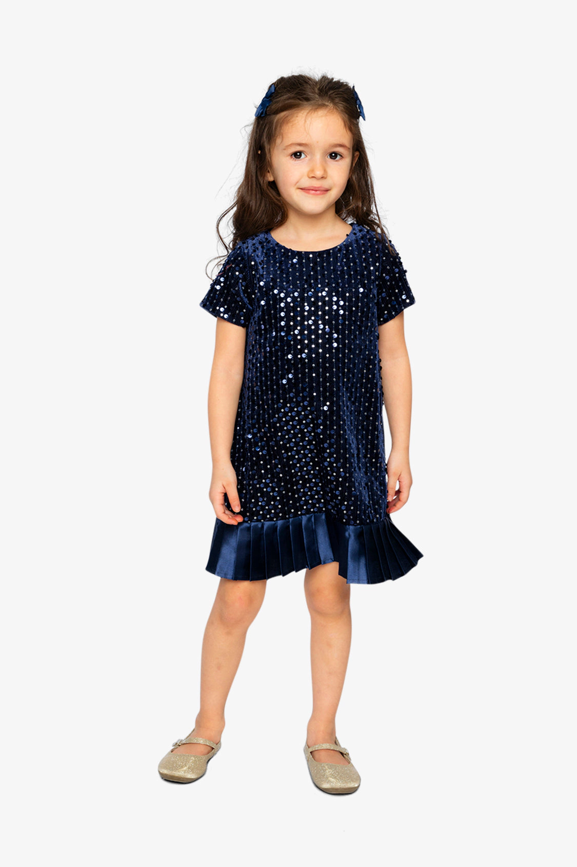 Deux par Deux Girls Sparkle Velour Short Sleeve A-Line Dress