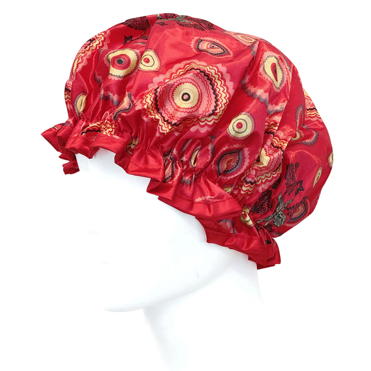 Wrapables Women's Stylish Double Layer Waterproof Shower Caps (Set of 4), Retro Floral