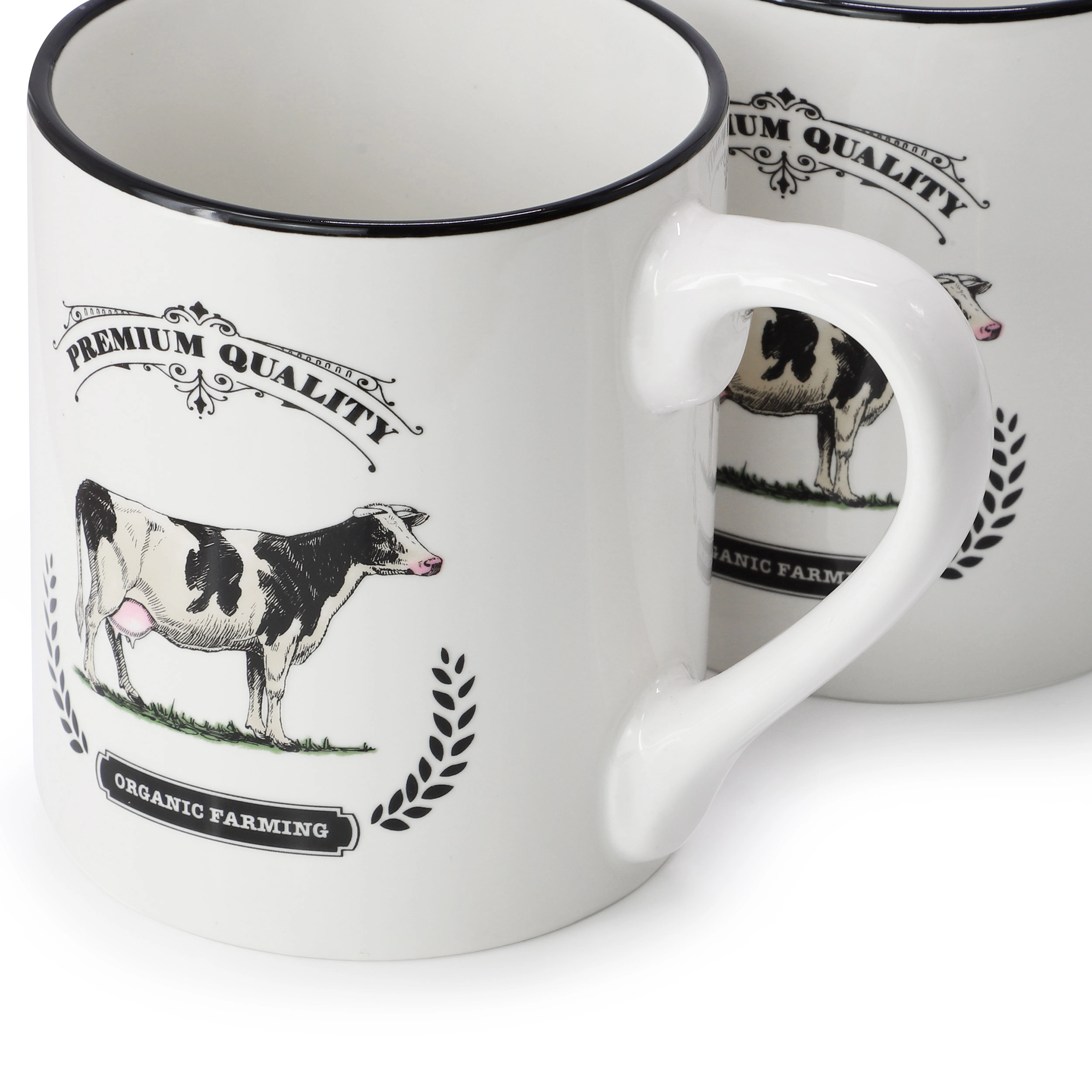 Gibson Home Barn Animals 8 Piece 17 Ounce Decorated Cow Mugs in White and Black