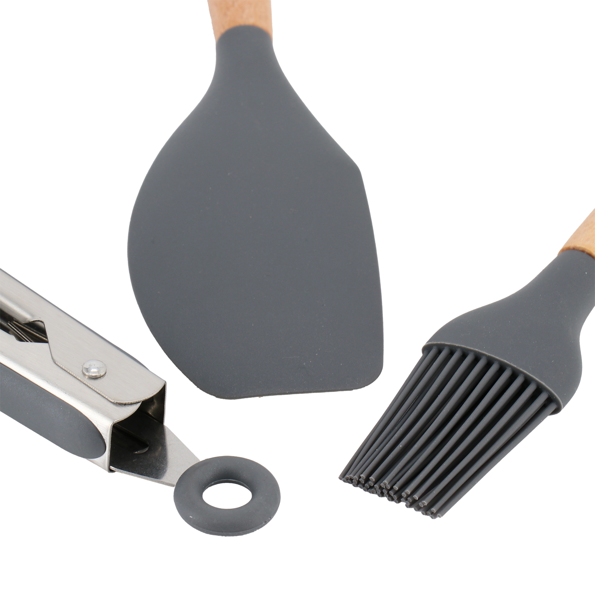 Gibson Home Holton 7 Piece Silicone Beech Wood Kitchen Tool Set in Grey