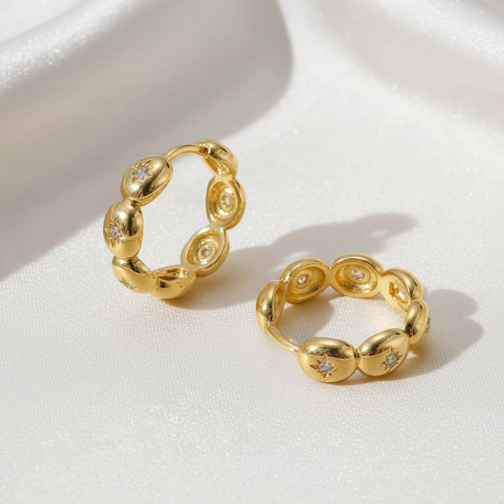 DressAtR Women's Round Zircon Gold Tone Stud Earrings