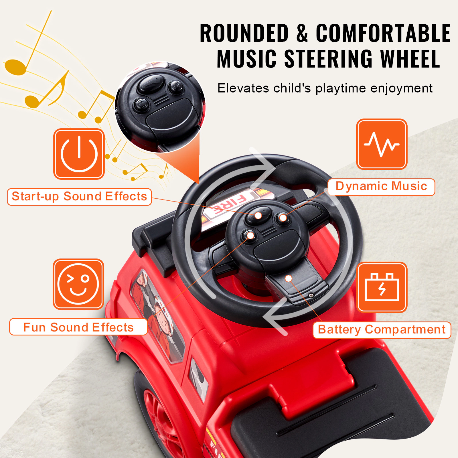HONGGE Toddler Sit-to-Stand Ride On Push Car with Music Steering Wheel & Under-Seat Storage for Ages 1-3, Red