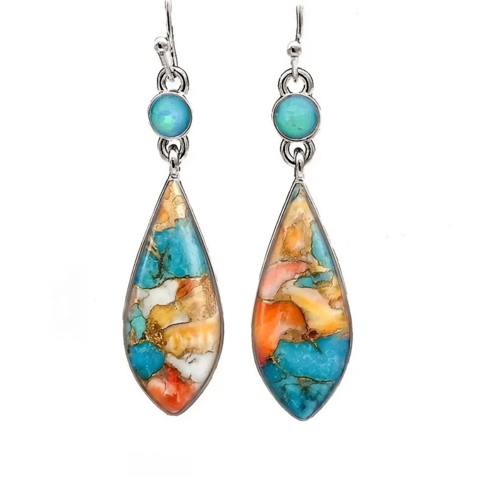 Bohemian Teardrop Blue Turquoise Dangle Hook Earrings for Women