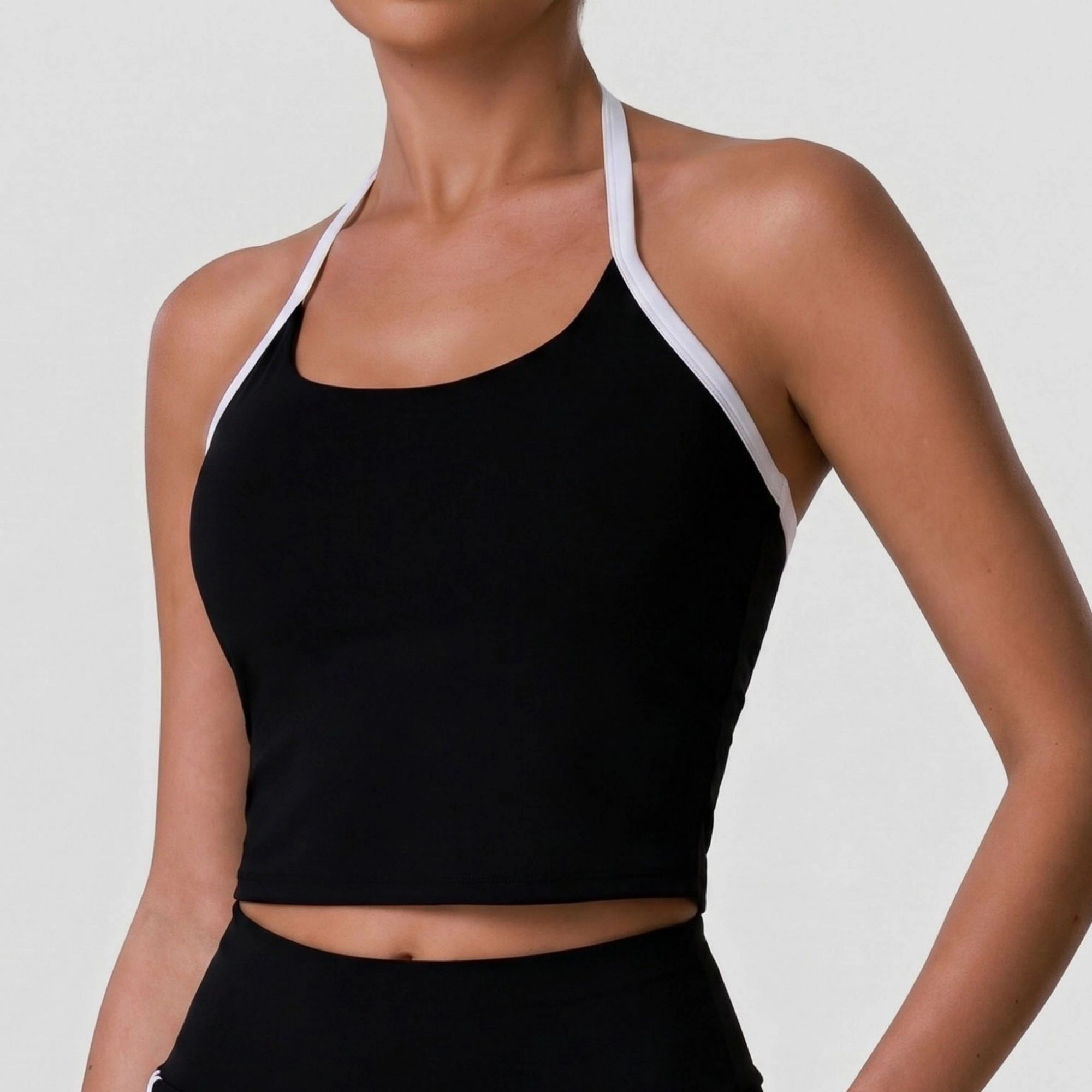 Anna-Kaci Women's Padded Halter Sports Bra Tank Top Contrast Trim Workout Yoga Crop