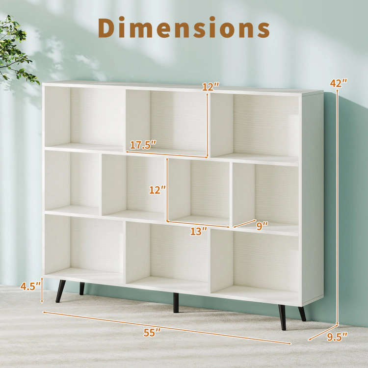 Hivvago Cube Bookcase with 5 Tapered Metal Legs-Off White