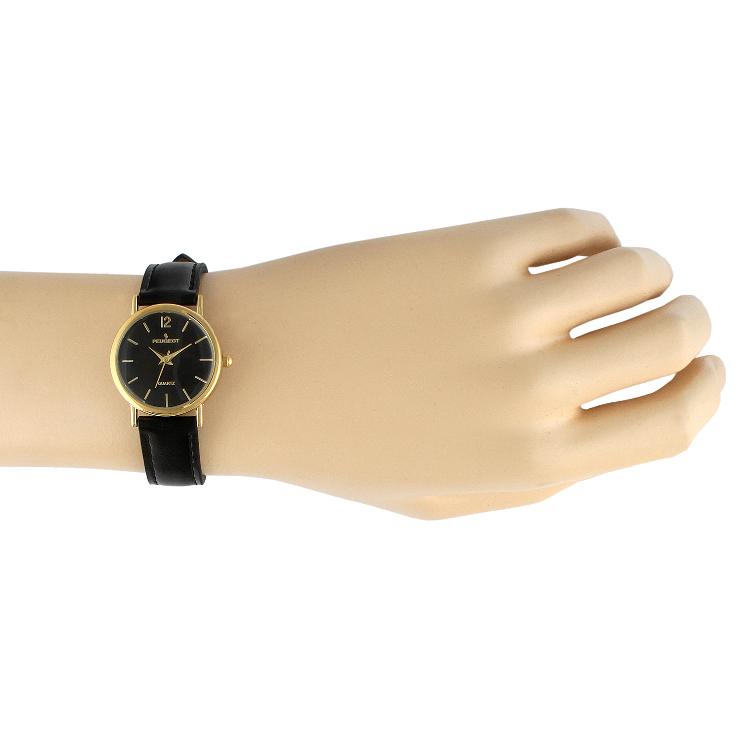 Peugeot Women's Classic Easy Read Black Watch with Black Leather Strap