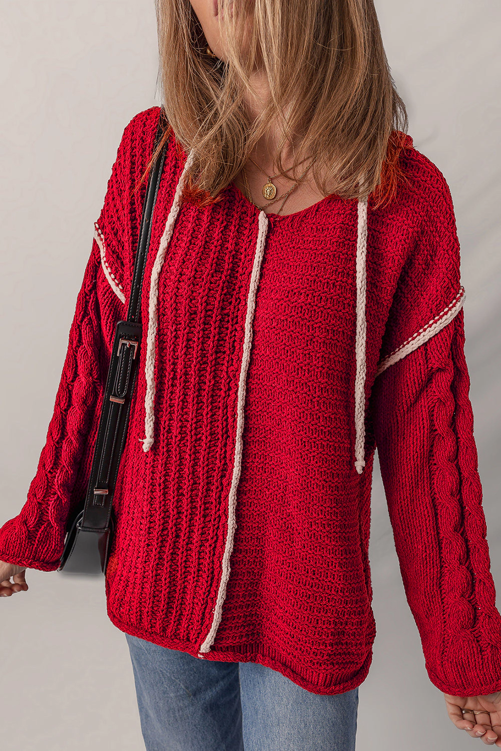 Threaded Pear Women's Olivia Knit Drawstring Hooded Sweater