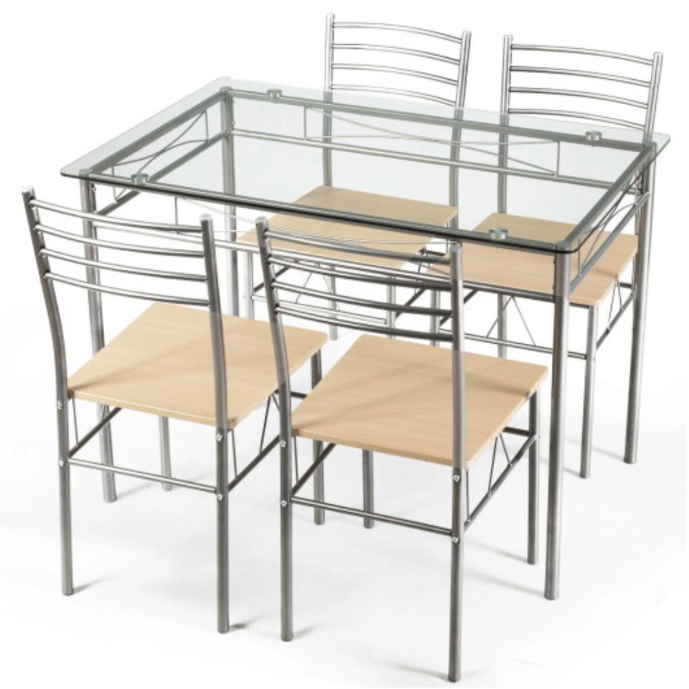 Hivvago 5 Pieces Dining Set Glass Table And 4 Chairs