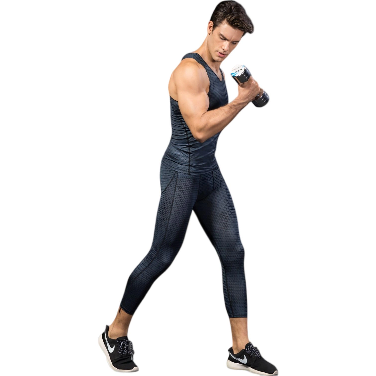 Anna-Kaci Men's Sleeveless Compression Tank Top with Textured Fabric and Scoop Neckline