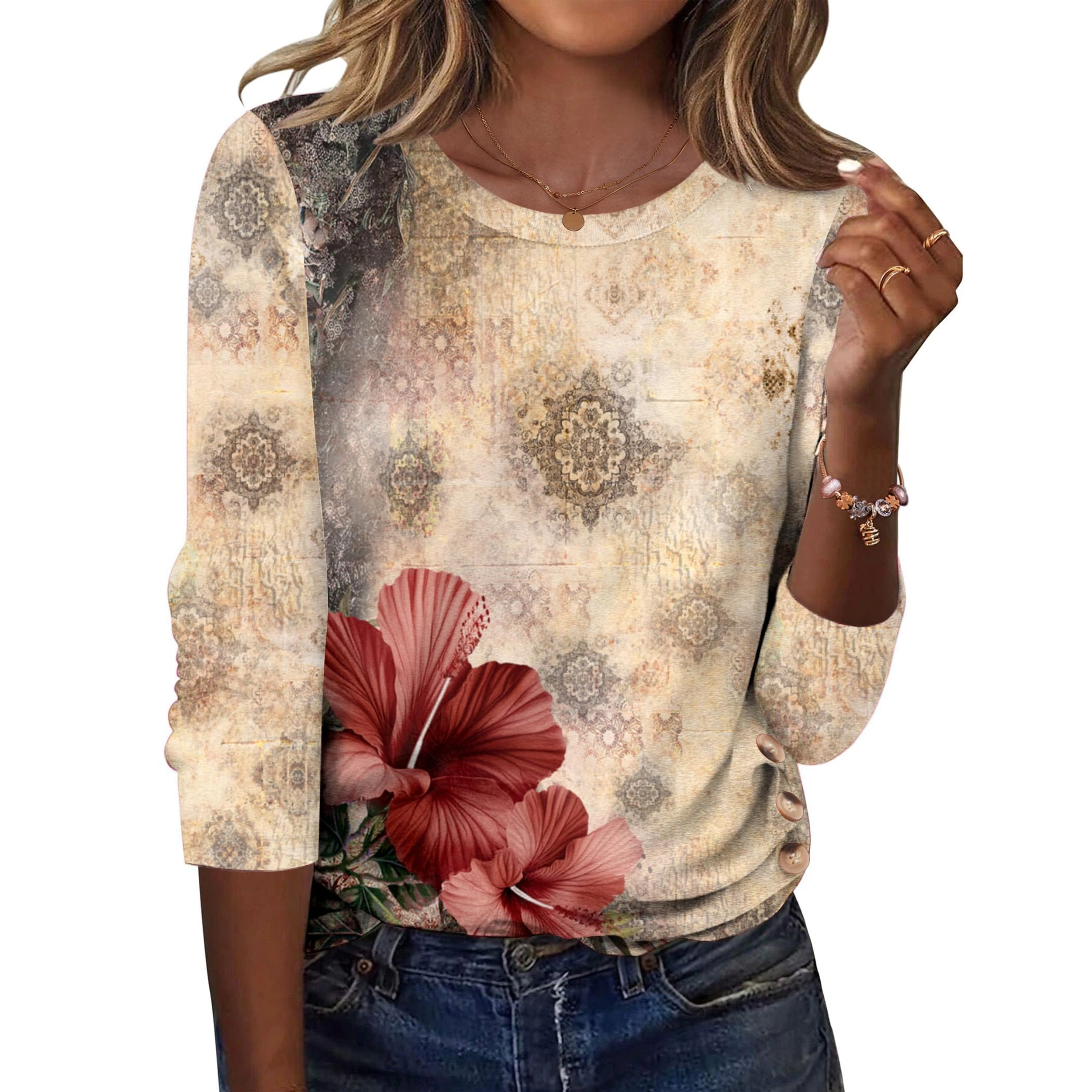 Zeagoo Women Crew Neck Long Sleeve Blouse