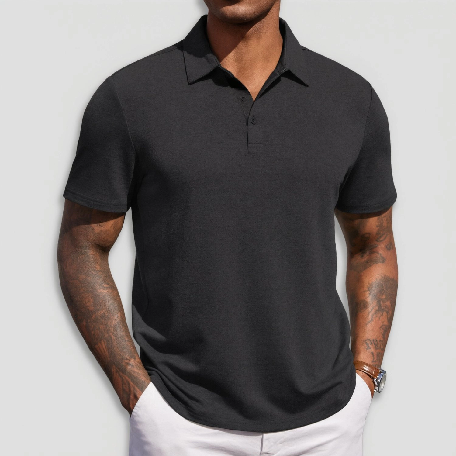 COOFANDY Mens Classic Polo Shirts Short Sleeve Button V Neck Curved Hem Casual Tops