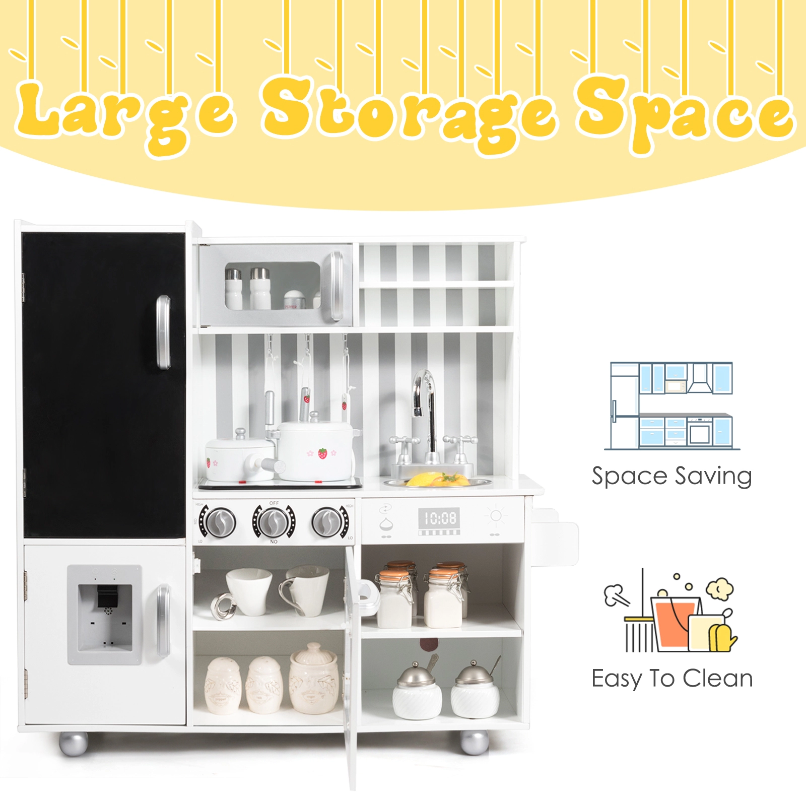 Hivvago Wooden Pretend Play Kitchen Sets with Simulated Sound