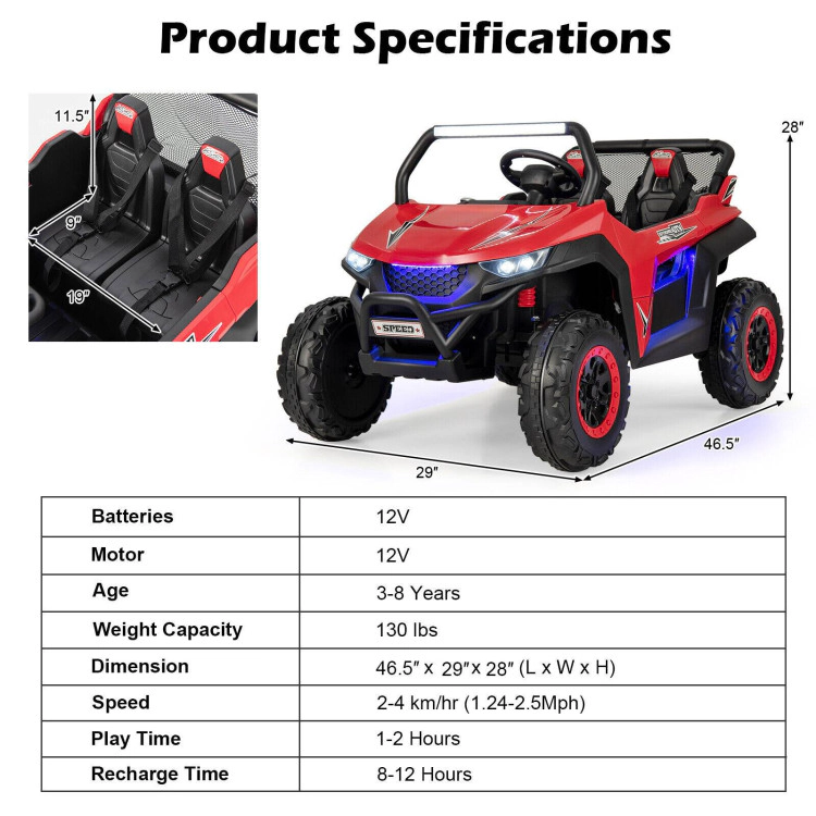 Hivvago 12V 2-Seater Kids Ride on UTV with Slow Start Function Music