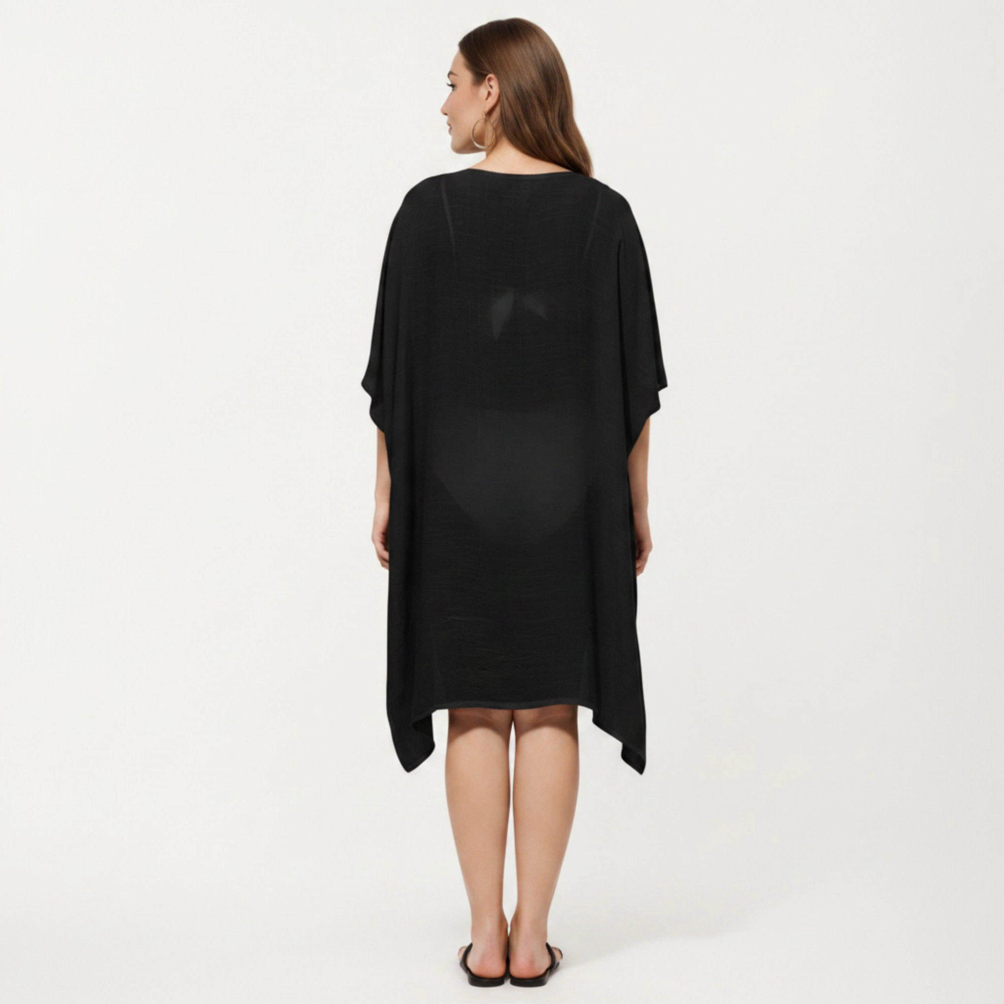 Anna-Kaci Women's Swim Cover Up Kaftan Dress with Crochet Cutout Trim Loose Short Sleeves Midi Fit