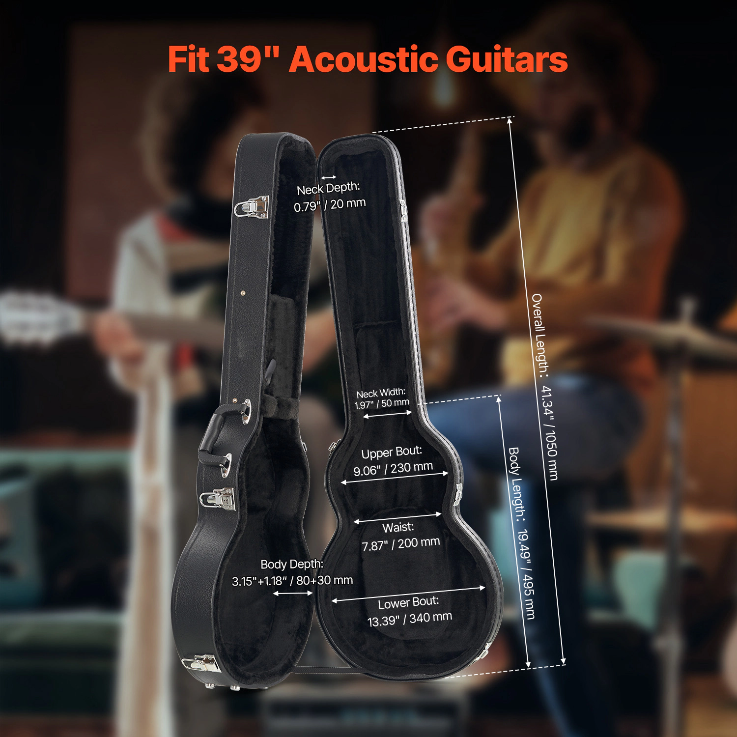 HONGGE Guitar Hard Case Guitar Hard Case With Lock Latch Keys Lining Water-Resistant Hard Guitar Case for Guitars Black